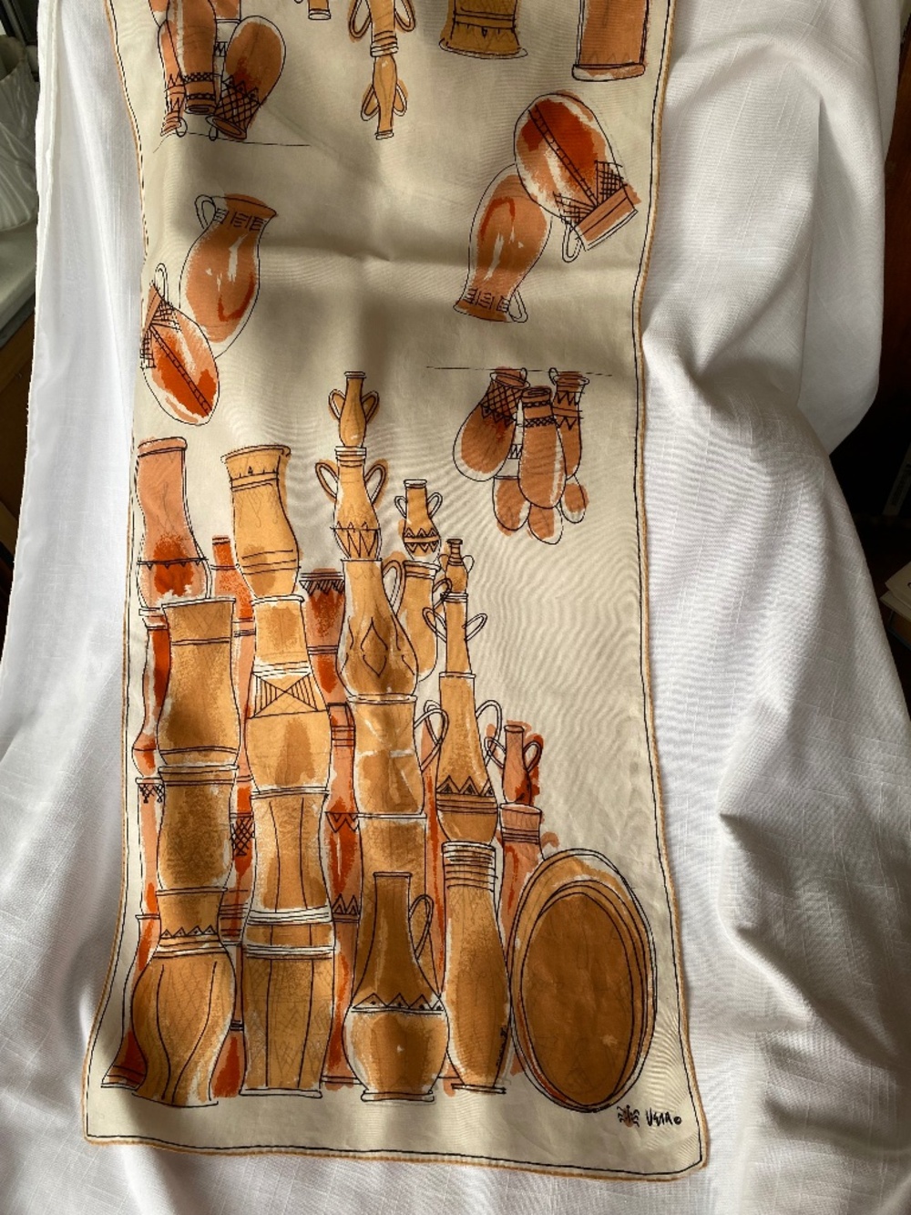 Vintage Vera silk scarf with mid-century Southwestern pottery design.